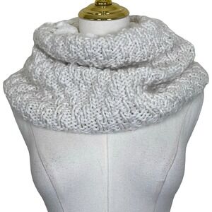 Gap Scarf Infinity Womens White Chunky Knit Faux Fur Lined Warm Snood Cozy Ski